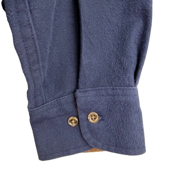 Lands End Navy Cotton Button-Up Shirt W/ Brown Corduroy Collar Workwear - Picture 6 of 9